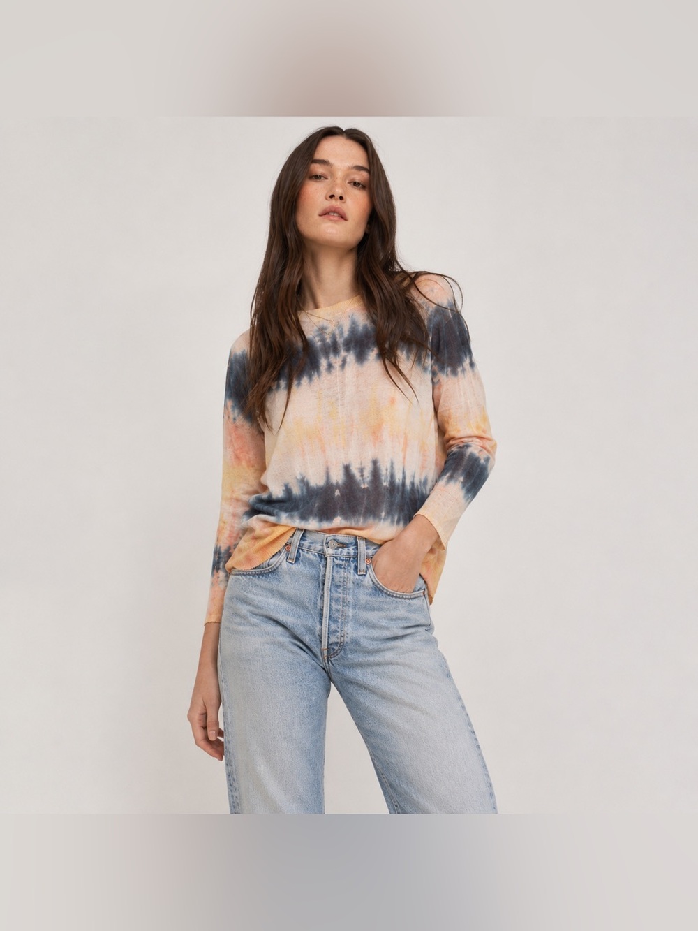 Zadig & Voltaire Sweater Womens XS Cashmere Silk Raw Edge Tie Dye Knit Orange